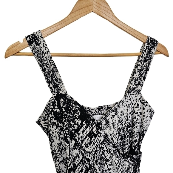 Cache Y2K snake animal print black & white v-neck wide strap wrap midi dress - Picture 2 of 14